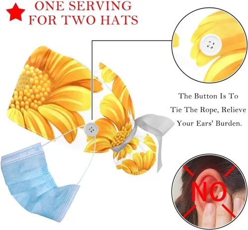 Vista 3 de 2 gorras de trabajo ajustables sombrero bouffant con botones banda elástica para mujer hombre flor de cornejo