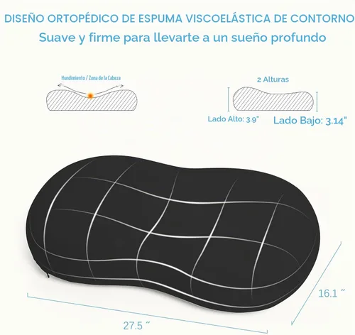 Vista 5 de Almohadas cervicales de espuma viscoelástica: Almohadas de apoyo para el cuello para dormir - Almohadas para dormir de lado para dolor de hombro
