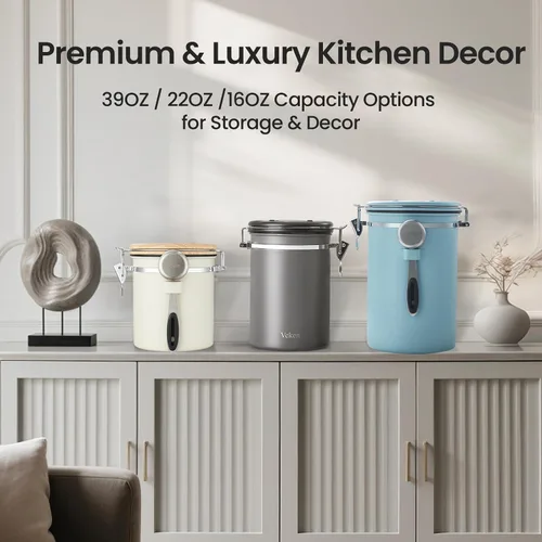 Vista 28 de Veken - Recipiente hermético para café de acero inoxidable, contenedor de almacenamiento de alimentos para la cocina con registro de fecha y cuchara