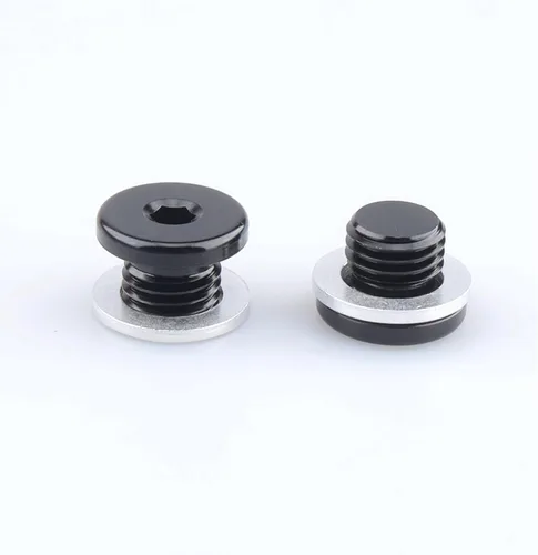 Vista 8 de AC PERFORMANCE Enchufe de puerto métrico de aluminio M10 x 1.0 negro de perfil bajo con tapón hexagonal y arandela de aluminio