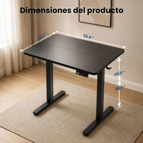 Vista 2 de Escritorio eléctrico de pie de 35 x 20 pulgadas, escritorio compacto de altura ajustable para espacios pequeños, estación de trabajo ergonómica