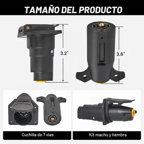 Vista 4 de MECMO RV 7 pines macho y hembra Conector de remolque, lado del vehículo y extremo de remolque, 7 vías estilo hoja de repuesto, enchufe