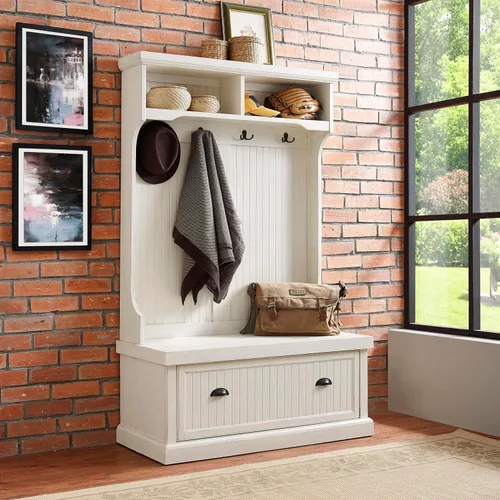 Vista 4 de Crosley Furniture - Hall Tree- Mueble para pasillo, Madera, Blanco gastado