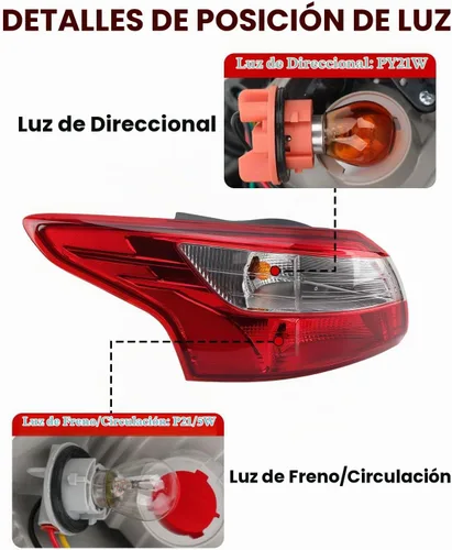 Vista 6 de Luz trasera compatible con Ford Focus Sedan 2012 2013 2014 con bombilla de repuesto FO2818151 (lado izquierdo del conductor)