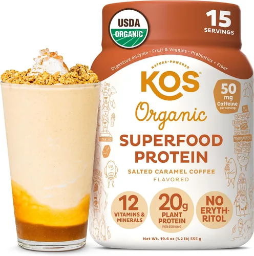 Vista 21 de KOS Proteína en polvo a base de plantas, muffin de arándano - Superalimento de proteína de guisantes orgánico con mezcla de espirulina y apoyo