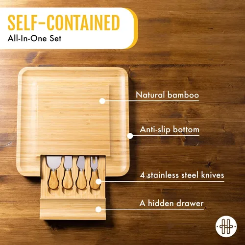 Vista 3 de Sky Solutions Tabla de charcutería – Tabla de madera para quesos de bambú de 13 x 13 pulgadas, para servir, cocina, hogar, juego de tablas de madera