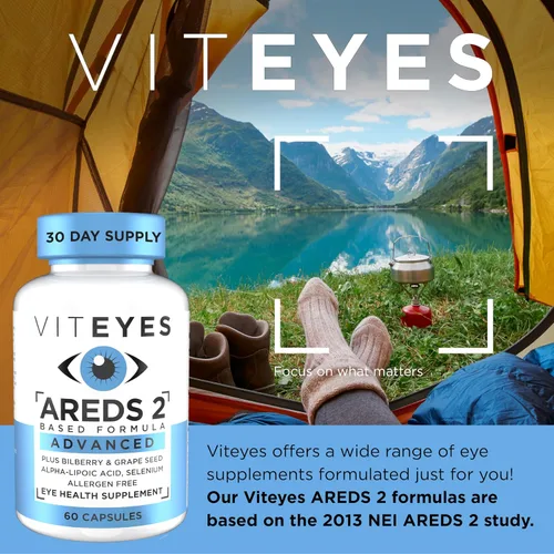 Vista 2 de Viteyes AREDS 2 Soporte macular avanzado con arándano, semilla de uva, luteína FLORAGLO, selenio, vitamina E natural, libre de alérgenos, vitaminas