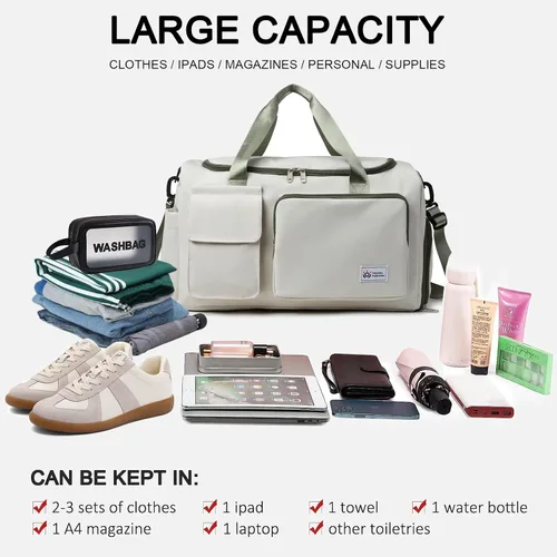 Vista 164 de Pequeña bolsa de gimnasio para mujer, bolsa de viaje con compartimento para zapatos