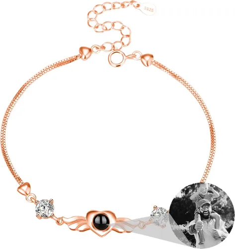 Vista 44 de Godchoices Pulsera de fotos personalizada, pulsera de proyección de fotos con imagen en el interior, collar con texto en inglés "I Love You