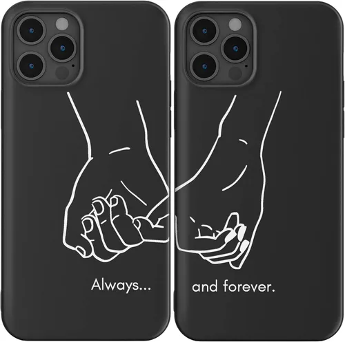 Vista 6 de Funda negra a juego compatible con iPhone SE 2022 2020 3ª 2ª generación - iPhone 7 - iPhone 8 para parejas, juego de funda de TPU para parejas