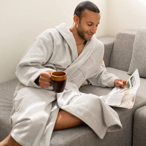 Vista 7 de Alpine Swiss Albornoz de terry de algodón puro para hombre súper absorbente para spa Negro