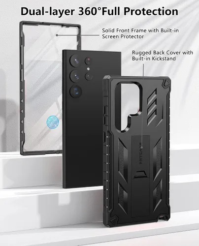 Vista 9 de FNTCASE Funda para Samsung Galaxy S23-Ultra: protección de grado militar a prueba de caídas cubierta móvil con soporte TPU resistente a prueba