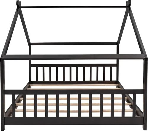 Vista 5 de Bellemave Camas de madera Montessori de madera con cabecero y estribo, no necesita somier (espresso)