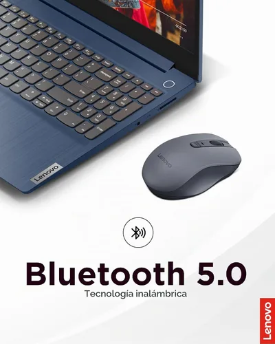 Vista 3 de Lenovo WL310 Ratón silencioso Bluetooth, ergonómico, DPI ajustable, clics silenciosos, Bluetooth 5.0, portátil para Windows, Mac y Chromebook, gris