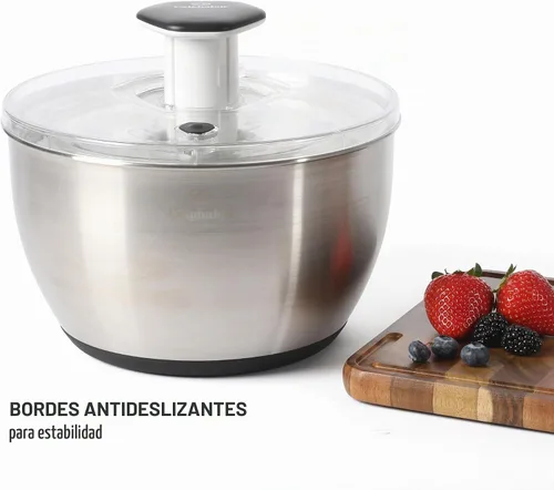 Vista 7 de Calphalon Aero - Molinillo de ensalada de acero inoxidable de 6.3 cuartos de galón, cuenco para lavar frutas y verduras con cesta coladora