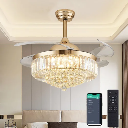 Vista 19 de DuMaiWay Ventilador de techo de 30 pulgadas con lámpara de cristal de luz, ventilador de techo reversible moderno, regulable, temporizador Negro