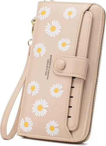 Vista 7 de Cartera de piel para mujer, con bloqueo RFID, bolsillo con cremallera, tarjetero, con ventana de identificación