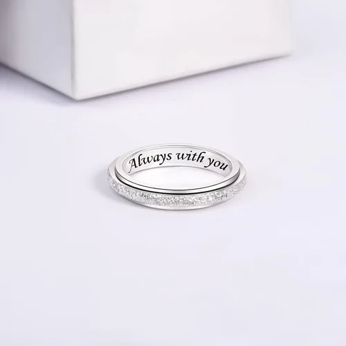 Vista 4 de Teioa Sterling Silver Spinner Fidget Ring Anti Anxiety Worry Relieving Boredom ADHD Autism Band Ring for Women Men