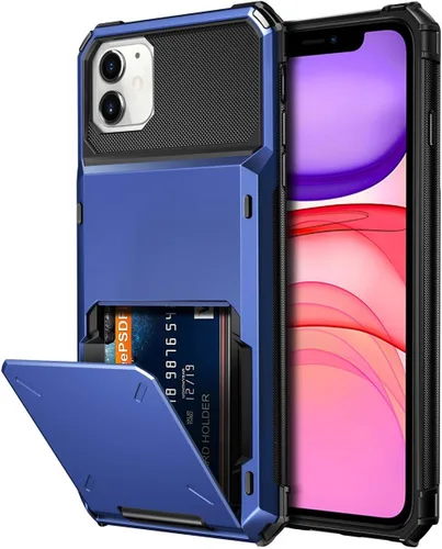 Vista 23 de Vofolen Funda protectora para iPhone 11, 4 tarjetas, ranura para identificación, puerta abatible, bolsillo oculto, antiarañazos, doble capa