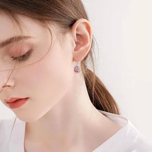 Vista 22 de Aretes colgantes con forma de lágrima de filigrana de piedra lunar de plata de ley 925 con cierre de palanca para mujer, regalos de joyería