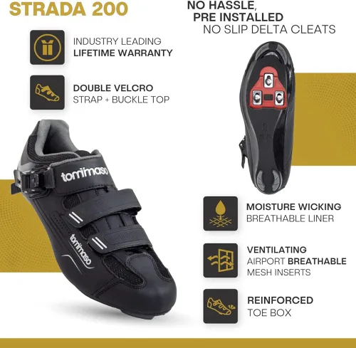 Vista 2 de Tommaso Strada Ready to Ride - Zapatos de ciclismo para hombre con aspecto Delta o SPD preinstalados, zapatos de bicicleta optimizados para hombres