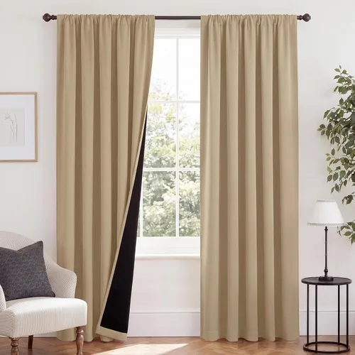 Vista 22 de NICETOWN Biscotti Beige 100% Cortinas opacas de 45" de largo para cocina, bolsillo con varilla para sótano completamente opaco, cortinas térmicas
