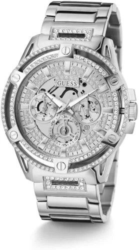 Vista 6 de GUESS US - Reloj de corte con diamantes de imitación plateados para hombre, plateado