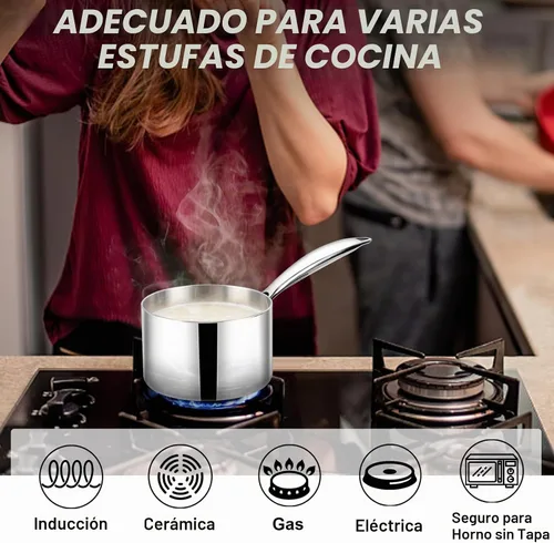 Vista 5 de TeamFar Cacerola de 1 cuarto de galón con tapa, olla de cocina pequeña de acero inoxidable con mango ergonómico, para inducción, gas, electricidad