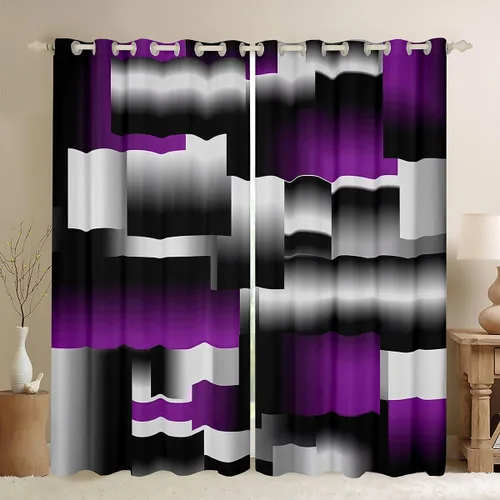 Vista 8 de Cortinas geométricas a rayas para dormitorio, niños, arte abstracto retro, rectangular, cortinas de oscurecimiento rectangulares para mujeres