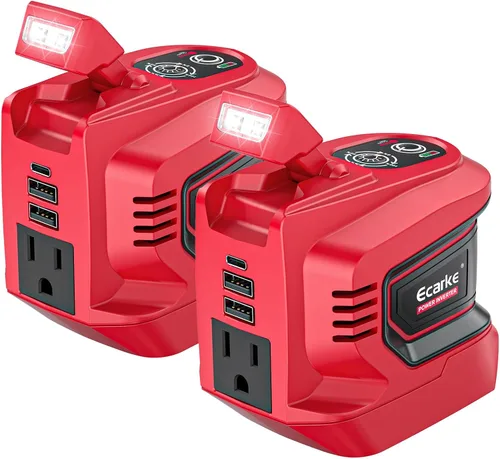 Vista 12 de Ecarke Inversor de corriente para batería Makita de 18 V: convertidor de 200 W de CC (18 V) a CA (110 V~120 V), toma de corriente con 2 puertos USB