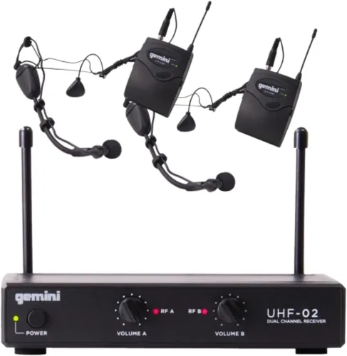 Vista 7 de Sistema de micrófono de mano UHF de doble canal Gemini (UHF-02M-S12) Dual-channel UHF handheld mics, 517-521 MHz - 150 ft range - dual volume