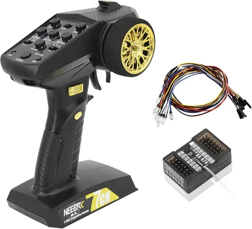 Vista 9 de Transmisor RC de 7 canales con receptor, sistema de control de luz integrado y juego de 12 luces LED, control remoto de radio de 2.4 GHz para auto a