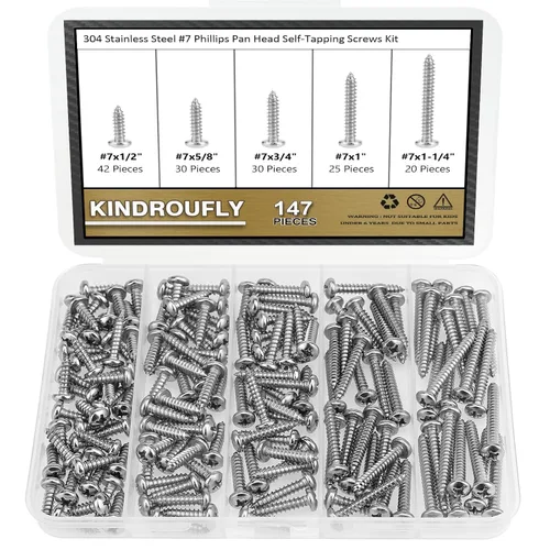 Vista 10 de 212 Piezas #4 x 3/8" 1/2" 5/8" 3/4" 1" Tornillos autorroscantes de cabeza avellanada Phillips, Juego de surtido de tornillos para madera, acero