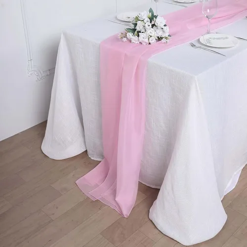 Vista 13 de Tableclothsfactory Camino de mesa de gasa de amatista de 22 x 80 pulgadas para bodas, fiestas, banquetes, decoración, ajuste rectangular y mesa
