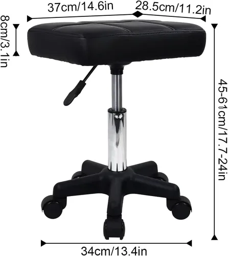 Vista 3 de FURWOO Taburete giratorio rectangular con ruedas, altura ajustable, silla giratoria para spa, salón de masaje, color negro