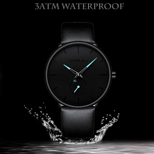 Vista 6 de Mens Watches Ultra-Thin Minimalist Waterproof-Fashion Wrist Watch for Men Unisex Dress with Leather Band