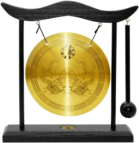 Vista 6 de Gong de escritorio de latón de arte zen de Hooshing, feng shui con soporte, decoración asiática para oficina en casa, signos del zodíaco chino
