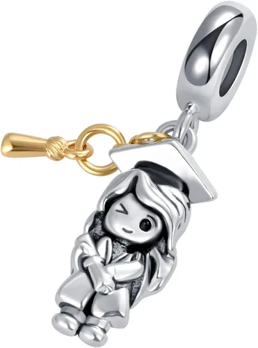 Vista 2 de MZC Jewelry Graduation Girl Reading Book Charm Dangle Bead for Pandora Bracelets Necklace for Women Sister Daughter Best Friends