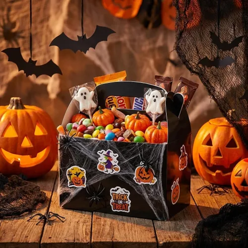Vista 7 de HKLMRO 35 cajas de regalo para fiestas, galletas de caramelo negro, caja de regalo, bolsas de regalo portátiles para aperitivos, golosinas, cartón