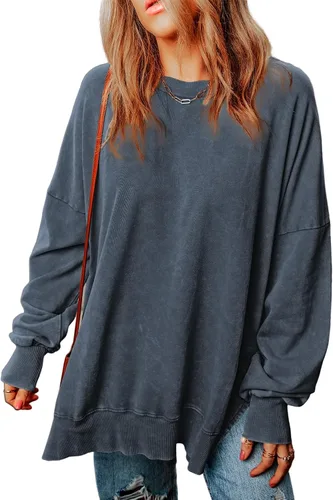 Vista 19 de SHEWIN Sudadera casual de manga larga con cuello redondo para mujer, ligera, holgada