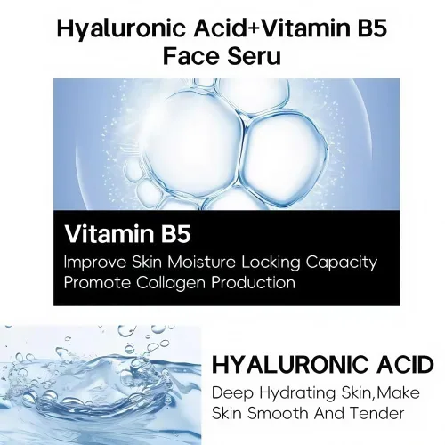 Vista 3 de Suero facial con 2% de ácido hialurónico + vitamina B5, suero hidratante sin fragancia para pieles sensibles, cuidado diario antienvejecimiento