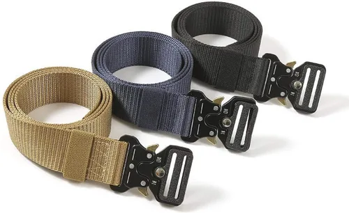 Vista 7 de Xiclass 2 cinturones tácticos, estilo militar, cinturón de nailon resistente con hebilla de metal de liberación rápida, 1.5 pulgadas de ancho y 4
