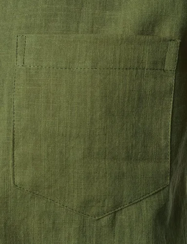 Vista 5 de ZEROYAA Camisas de lino y algodón ajustadas para hombre, de manga corta, con botones, ligeras, para la playa, con bolsillo