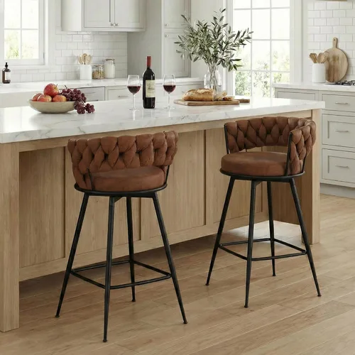 Vista 12 de Juego de 2 taburetes de bar tapizados para encimera de cocina, color beige