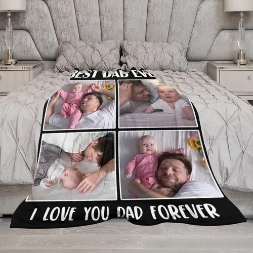 Vista 5 de Artsadd Manta personalizada para el Día del Padre, regalos para papá, manta personalizada con fotos, texto, mantas personalizadas con imagen
