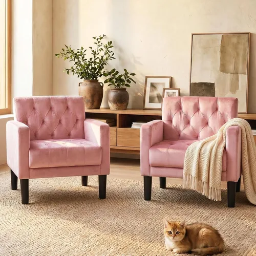 Vista 11 de TYBOATLE Sillas de salón modernas estilo mediados de siglo con botones de tela, cómodas sillas tapizadas modernas para dormitorio y oficina, silla