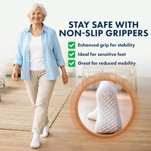 Vista 2 de Debra Weitzner Non-Slip Diabetic Crew & Ankle Socks with Grips, 6 Pairs Non-slip diabetic socks for women & men with grippers, loose-fit