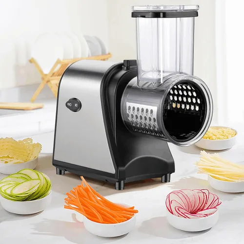 Vista 6 de Rallador eléctrico de queso, rallador de queso profesional de 250 W, triturador eléctrico para verduras, papas, quesos y frutas, uso en la cocina