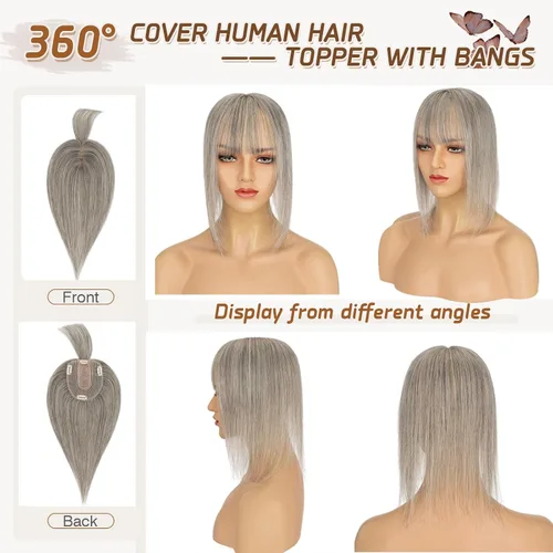 Vista 63 de Rich Choices Pelucas con topper de cabello para mujeres, cabello humano real 100% Remy, sin flequillo, para mujeres con adelgazamiento en la parte