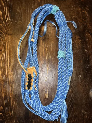 Vista 5 de Cuerda de becerro azul Poly - 9x7 mano derecha 5/8" x 5/8" suave - EPT Bull Ropes Riding Rope 10